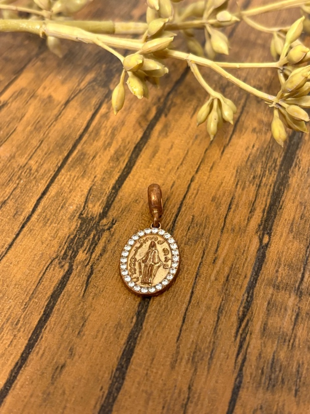 Gold-Tone Miraculous Medal Pendant with Crystal Halo